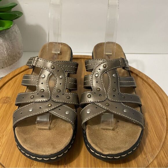 Clark's Gold Metallic Leather Sandal Women's 9 Strappy Coastal Comfort Slide - Picture 3 of 9